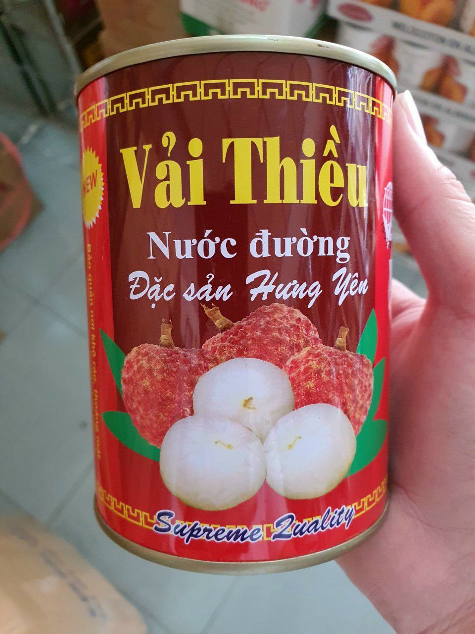 Vải thiều nước đường đặc sản hưng yên hiệu tiến vinh lon 560g