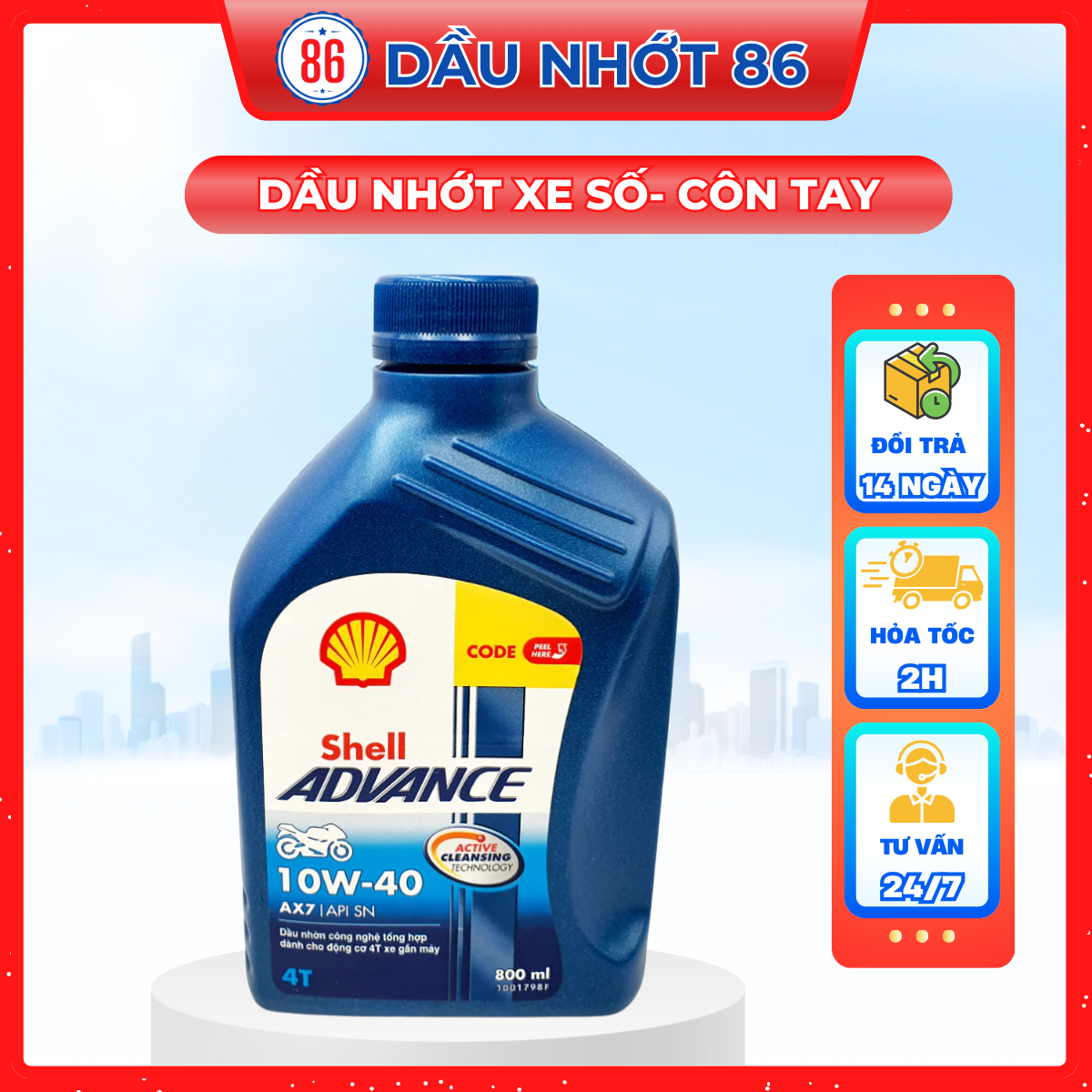 Nhớt xe số cao cấp Shell Advance AX7 10W40 800ML