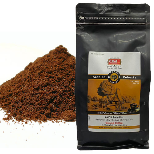 Cà phê rang xay romax h3 arabica robusta 500gr túi đen - romax coffee