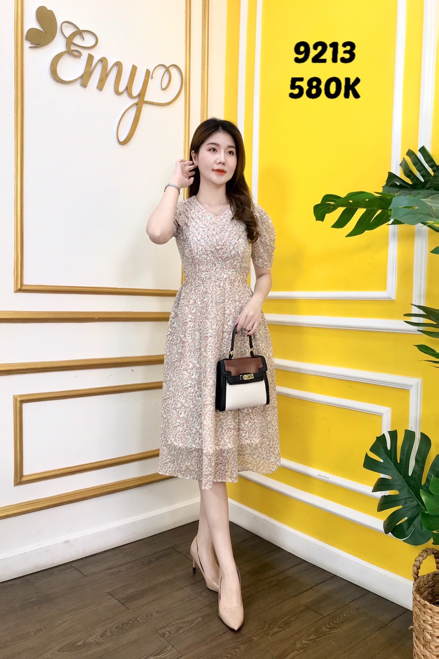 Đầm emy em9213 xoè hoa nhí cổ v