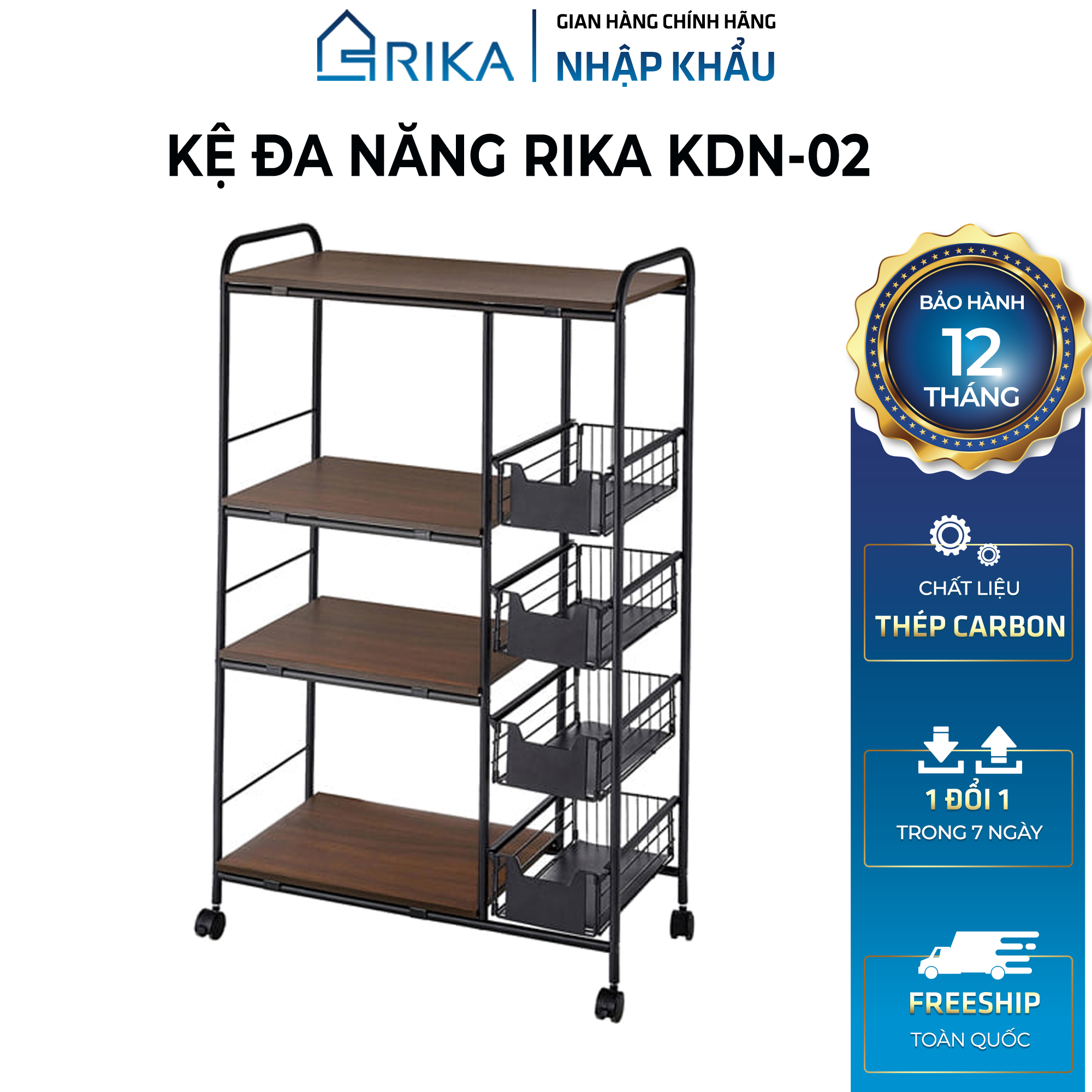 Kệ đựng đồ đa năng cao cấp rika kdn02 - giá kệ lò vi sóng cao cấp chất liệu thép carbon không gỉ chịu lực tới 300kg - kệ gỗ mdf để lò nướng