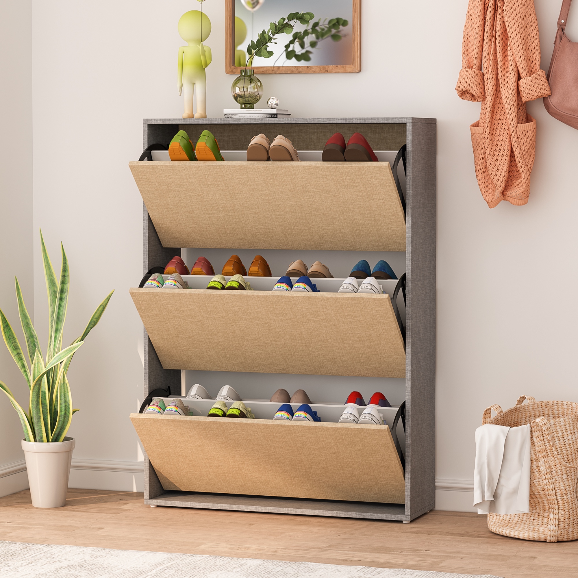 TỦ GIÀY THÔNG MINH CÁNH LẬT TIẾT KIỆM KHÔNG GIAN MÀU VÂN VẢI MỚI NHẤT LƯU TRỮ 24 ĐÔI GIÀY - GP20