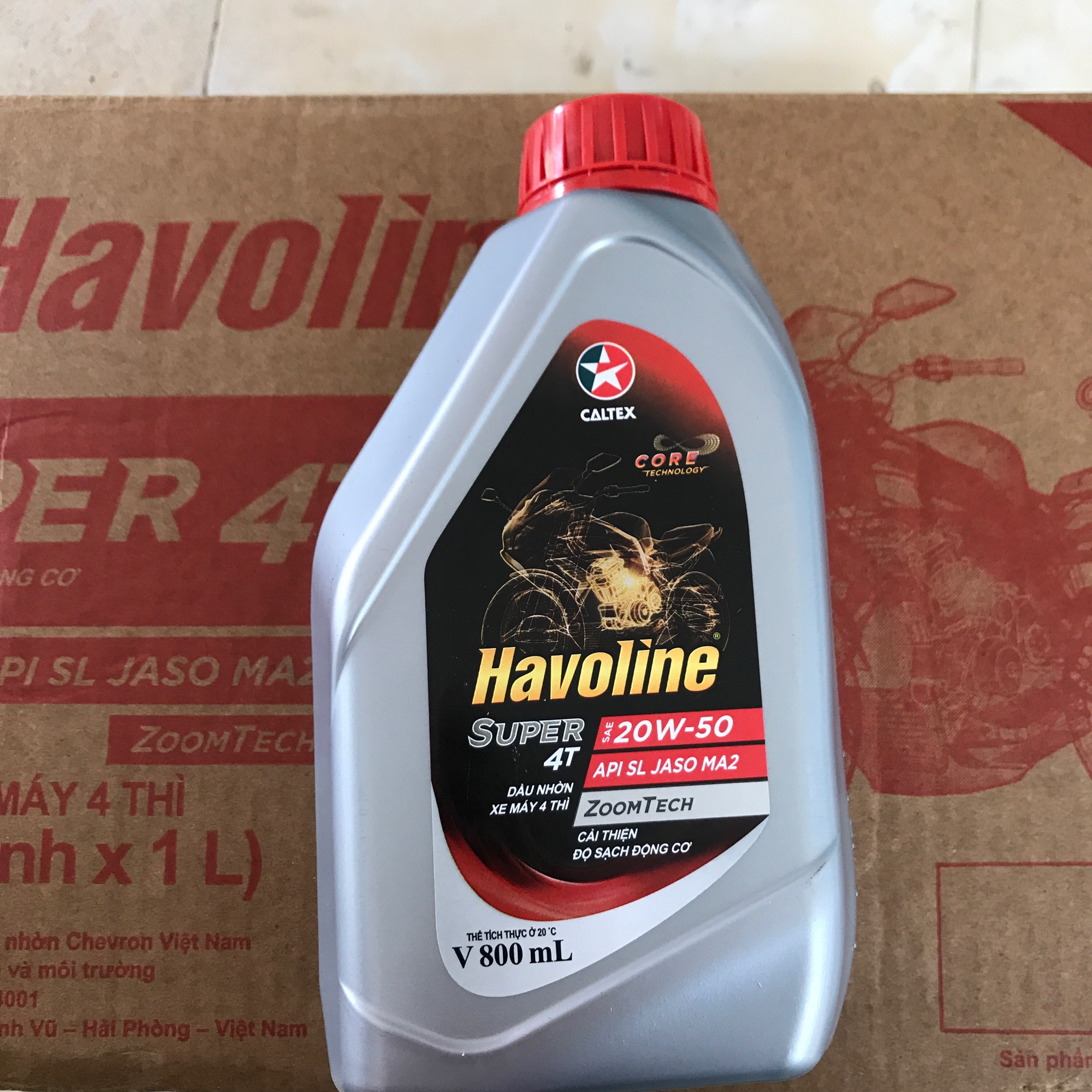 Caltex Havoline Super 4T SAE 20W50 API SL JASO MA2 Cải thiện độ sạch động cơ V 800ml