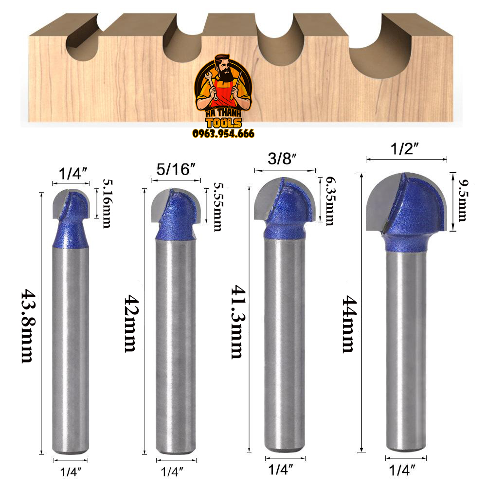 Mũi Phay Gỗ Alu - Mũi Soi Đào Cốt 6.35mm Loại Tốt Phủ Sơn Tĩnh Điện