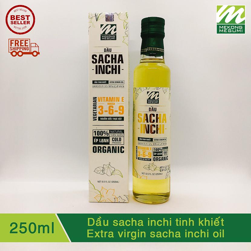 Dầu Sachi (Sacha Inchi)  nguyên chất ép lạnh  MEKÔNG MEGUMI  - 250ml - Cung cấp 46% Omega 3 thực vật cho người ăn chay, ăn kiêng, người bảo vệ động vật