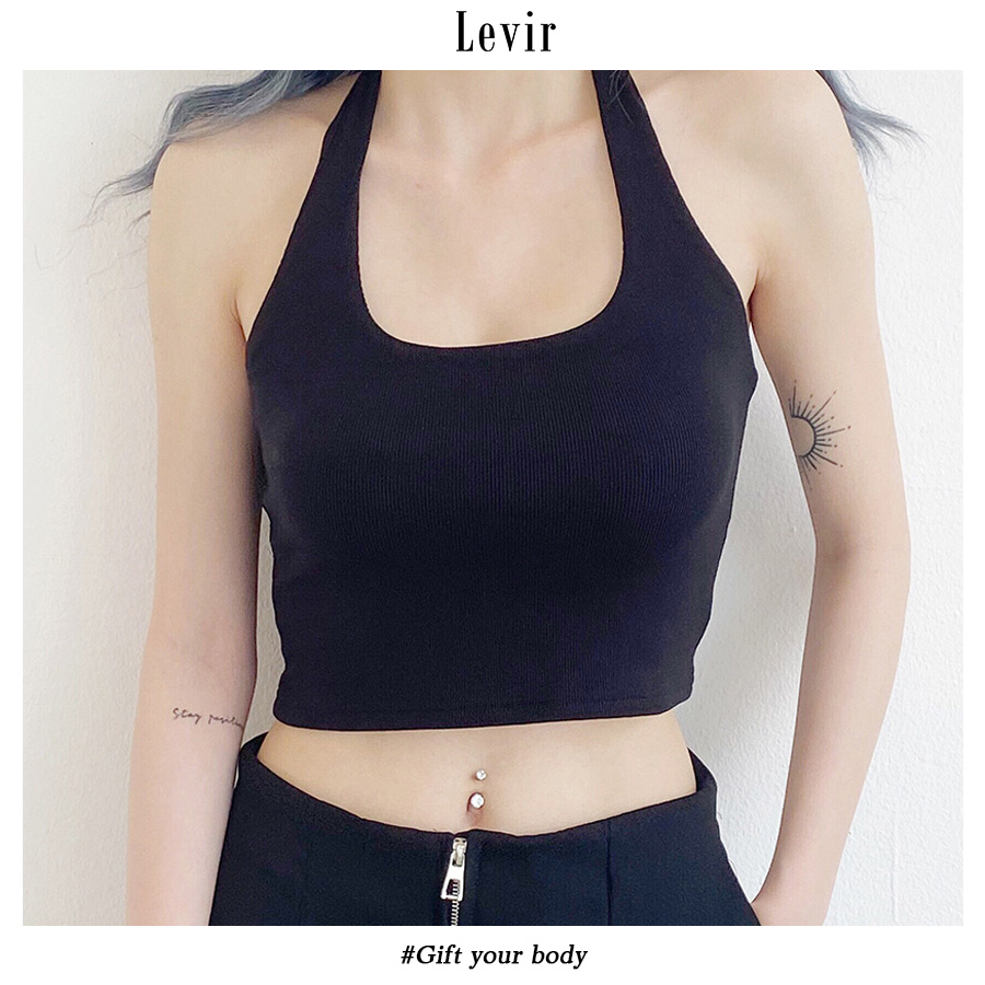 Áo croptop nữ cổ vuông kiểu yếm ôm hở lưng HALTER TOP LEVIR