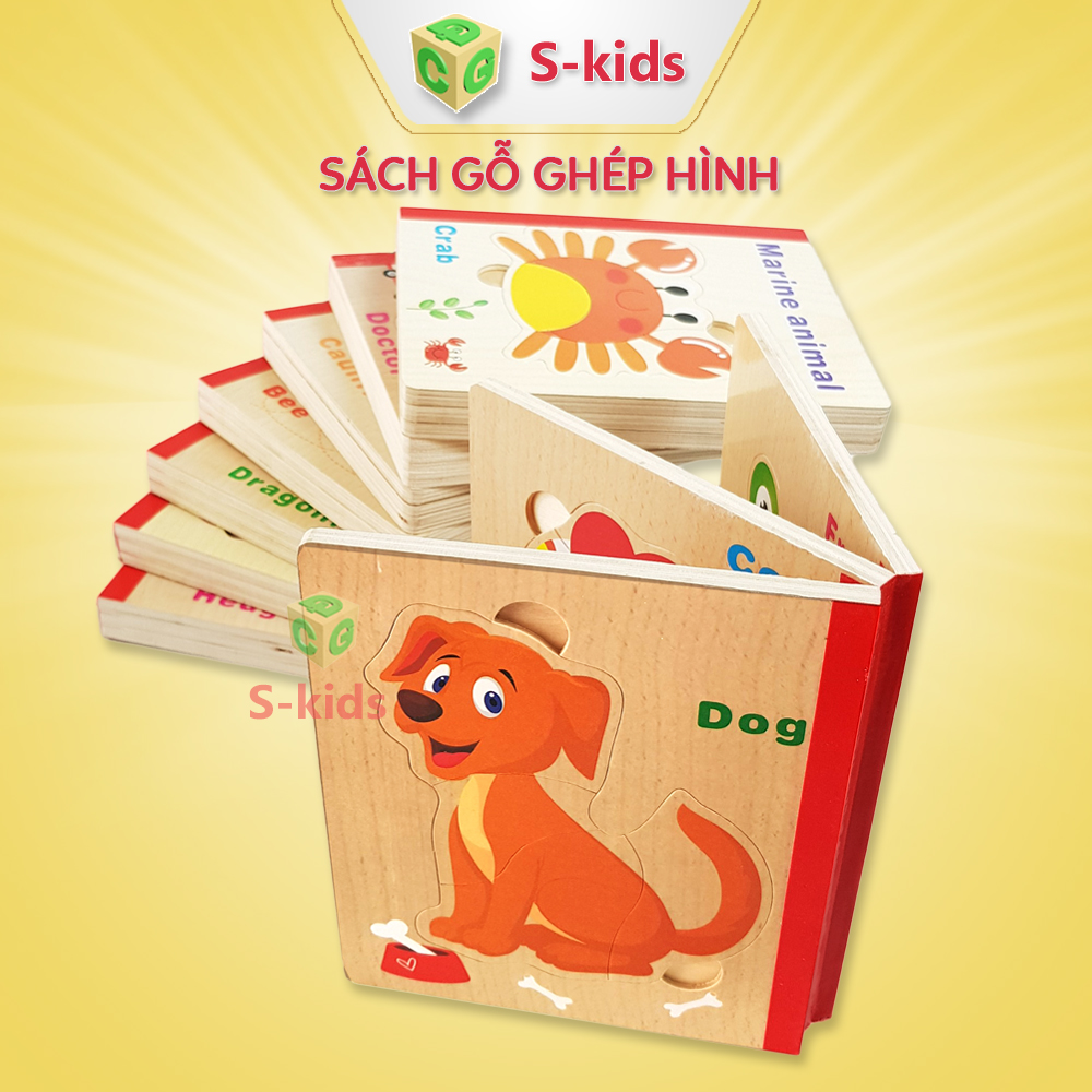 Đồ chơi trẻ em s-kids sách gỗ ghép hình cho bé từ 2 đến 5 tuổi cho con nhận biết các đổi tượng tự nhiên theo chủ đề