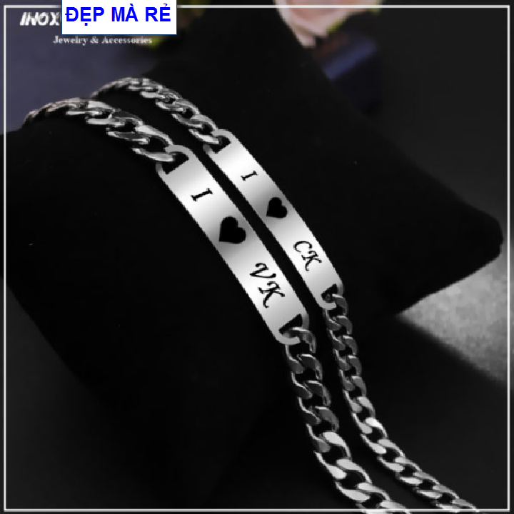 ( Tặng 01 lắc chân ) Lắc tay cặp đôi inox Đẹp Mà Rẻ màu bạc khắc chữ I Y VK / CK - Giá bán như trên là 1 cặp như hình