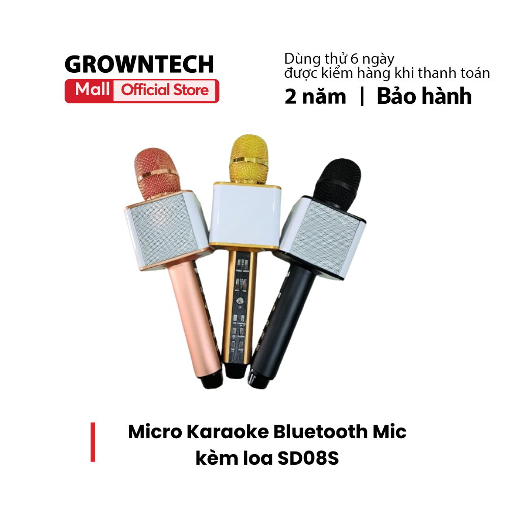 Micro hát karaoke SD08S  bluetooth GrownTech loa kèm mic âm thanh cực hay Mic không dây