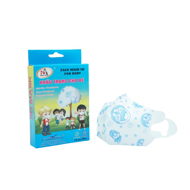 Khẩu trang y tế trẻ em kháng khuẩn 3 lớp Famapro 5D Baby hình Doremon (10 cái/ hộp )