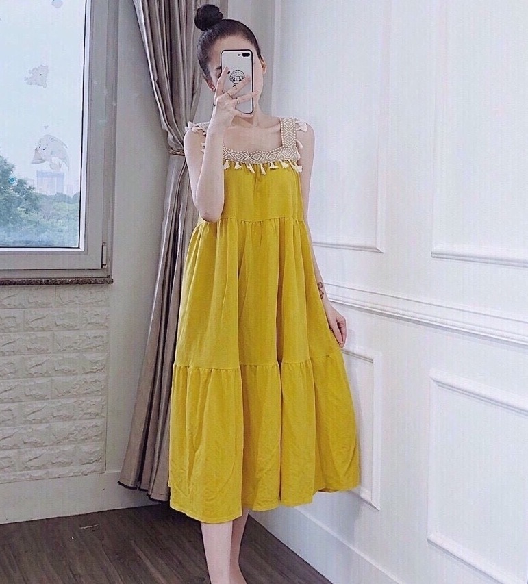 váy bầu 2 dây thổ cẩm Hót-Hít