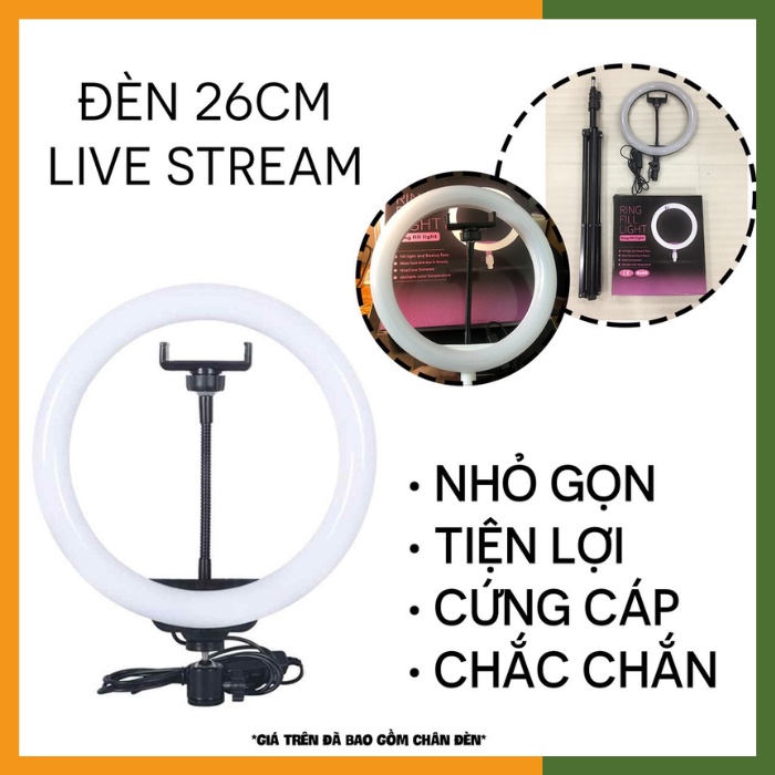 Đèn livestream size 26cm 1 kẹp kèm chân 2 mét