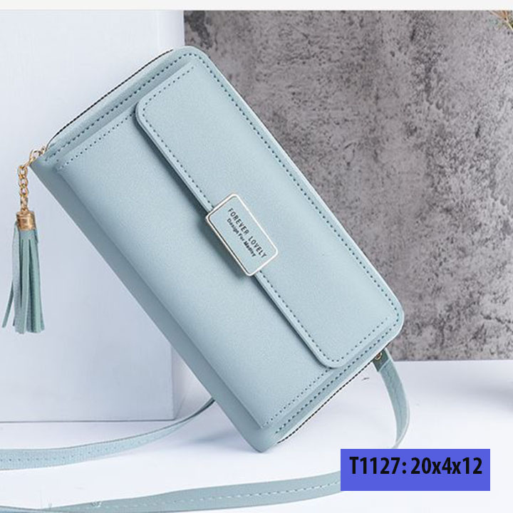 Ví da cầm tay nữ, bóp nữ cầm tay đựng tiền, thẻ dáng dài có dây đeo chéo T1127