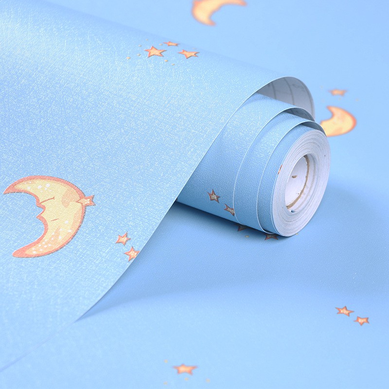 Cuộn 5m giấy dán tường màu xanh da trời trăng vàng có keo sẵn khổ rộng 45cm giấy dán tường hình mặt trăng giấy dán tường có keo sẵn màu xanh dương nhạt giấy decal dán tường màu xanh dương giấy dán tường trăng sao