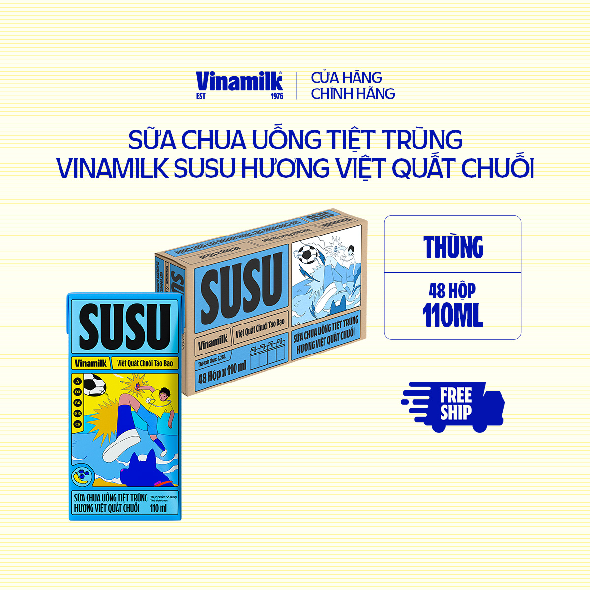 Sữa Chua Uống Tiệt Trùng Vinamilk SuSu hương Việt Quất Chuối - Thùng 48 hộp 110ml