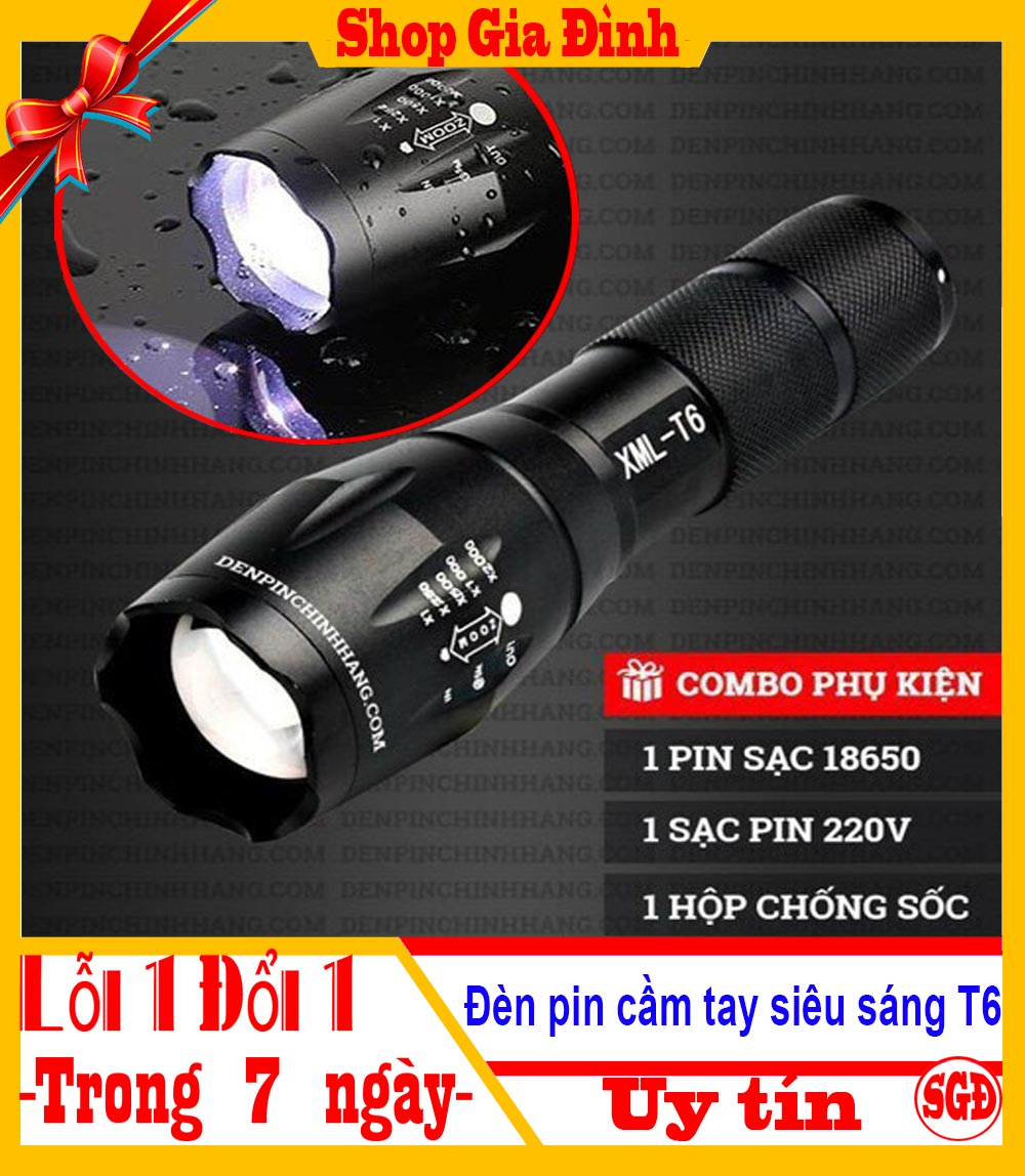 Đèn Pin Siêu Sáng Chống Nước Kèm Hộp Nhựa+Pin+Đèn Pin+Bộ Sạc+Bộ 3 chia Pin - Shop gia đình