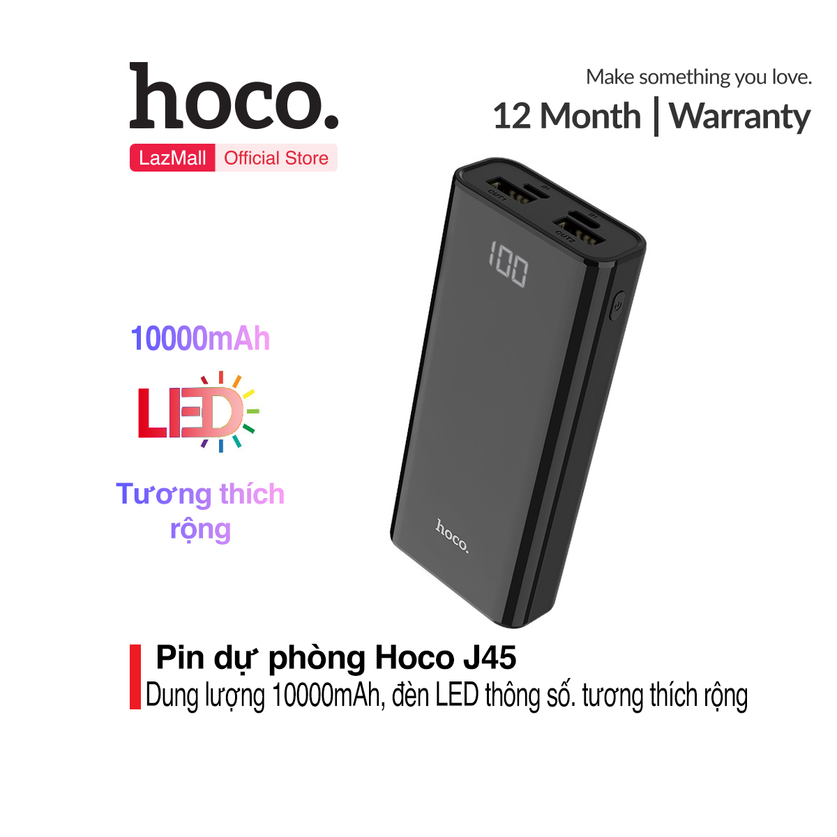 Sạc dự phòng hoco j45 10000mah poweriq 2.1