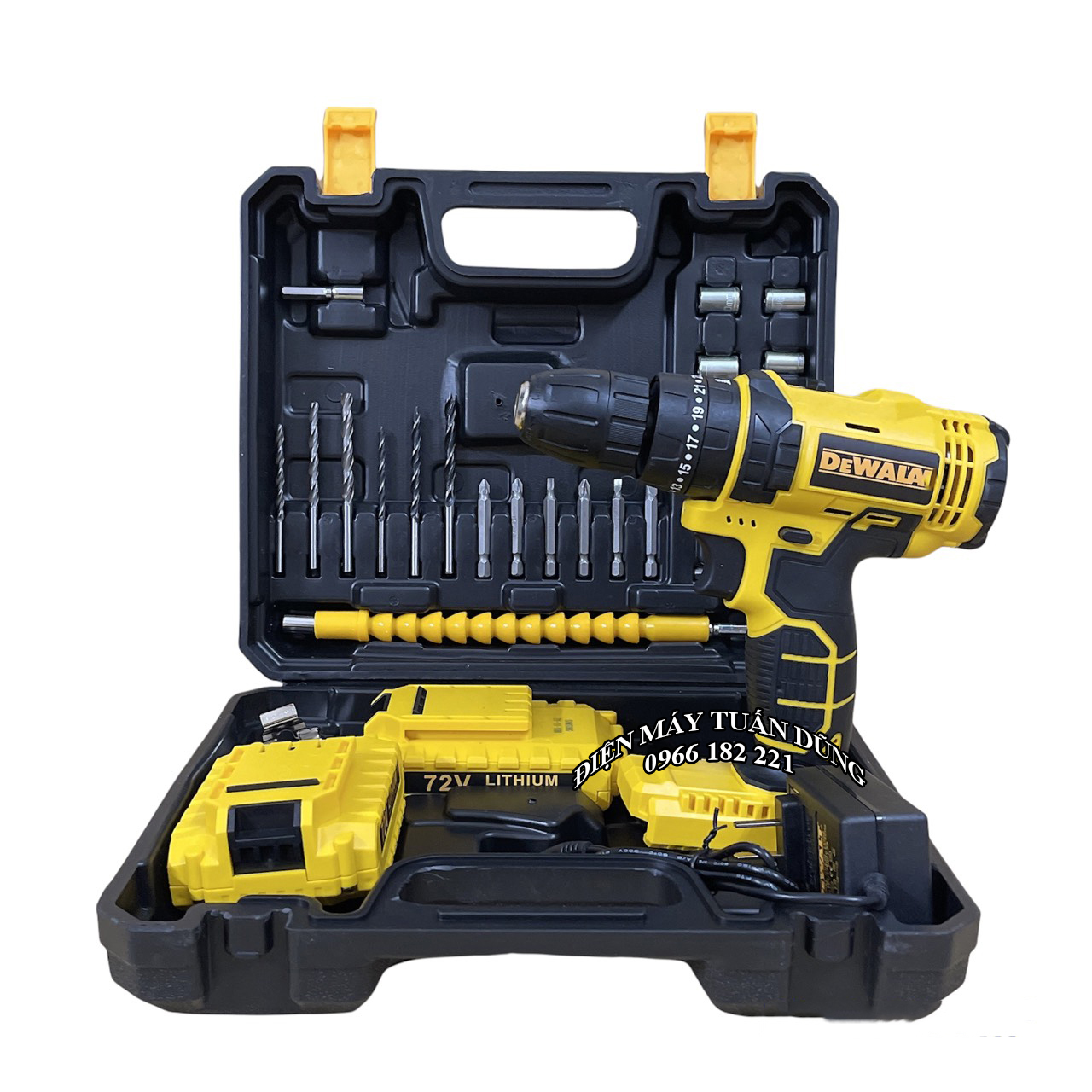 Máy khoan dùng pin de.walt 72v đầu kẹp 10 ly tặng 24 phụ kiện