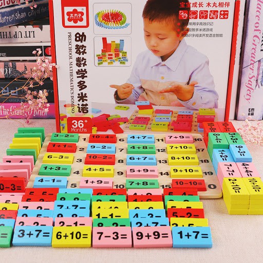 Đồ chơi Bộ học Toán kiêm chơi Domino 110 chi tiết gỗ thông