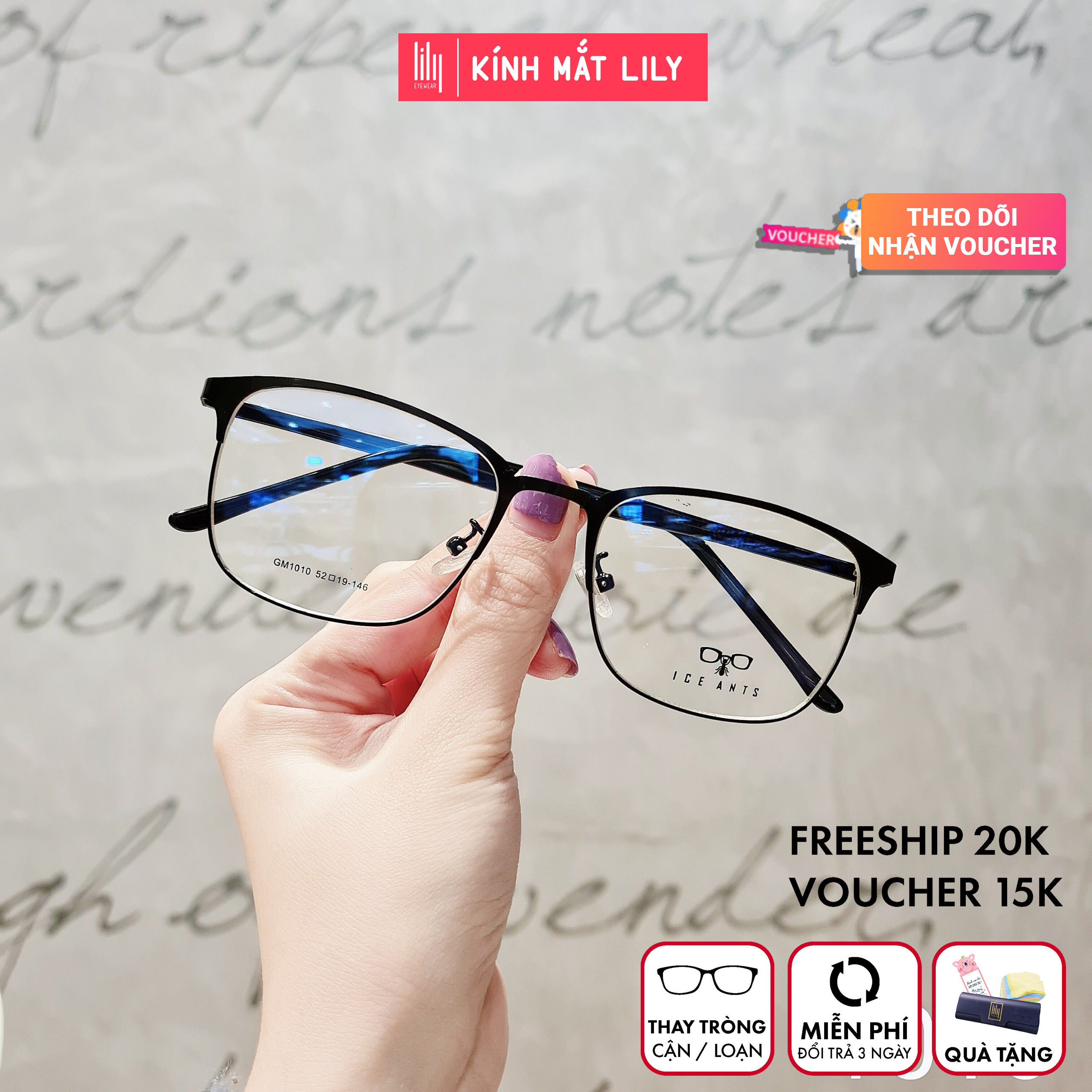 Gọng Kính Cận Kim Loại Hàn 1010 - Gọng Kính Mắt Lily kèm quà