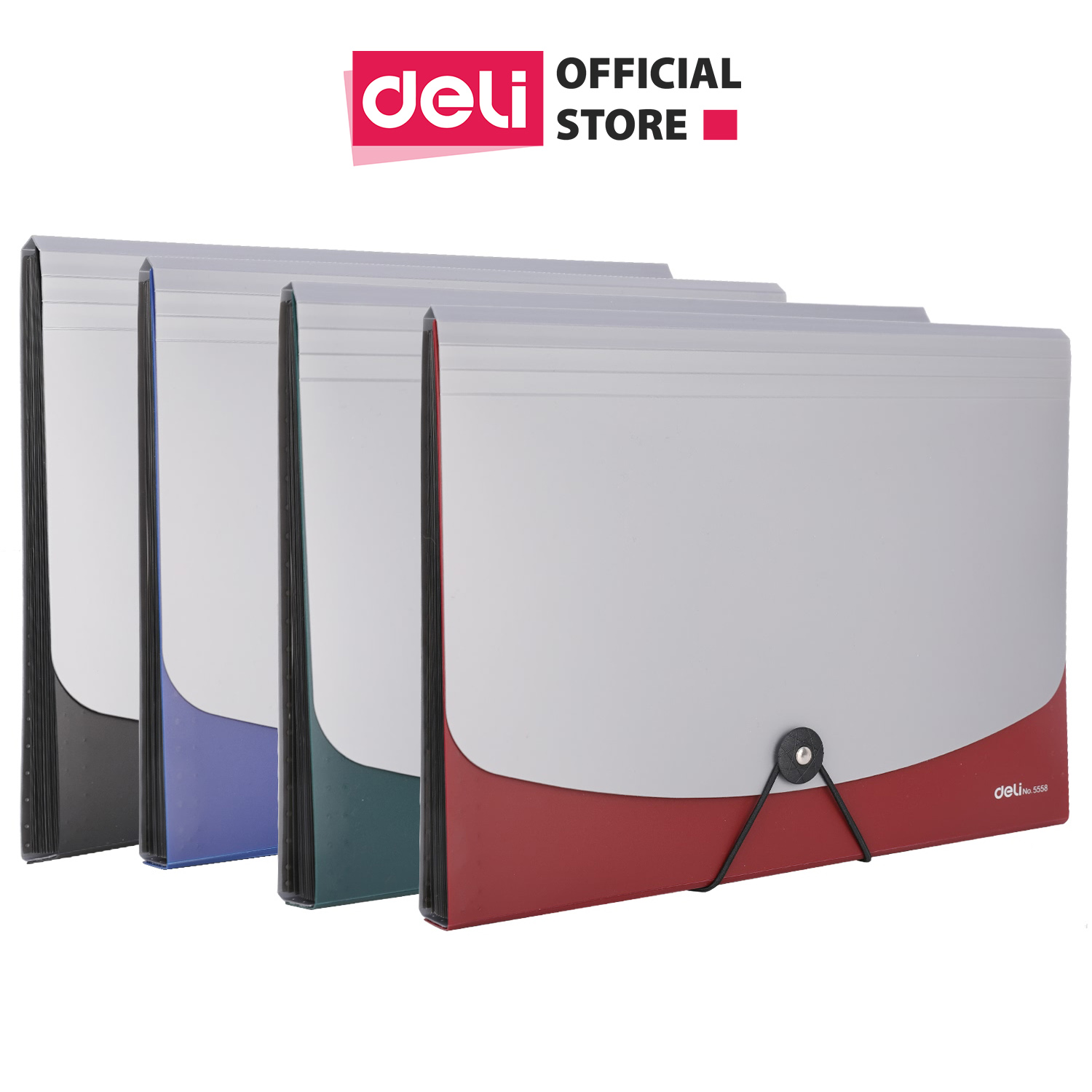Cặp tài liệu a4 13 ngăn deli - đen/xanh dương/đỏ/xanh lá - 1 chiếc - e5558