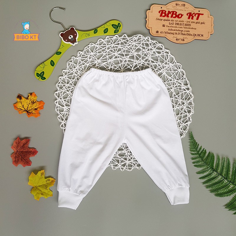Quần d&agrave;i sơ sinh cotton 100% trắng bo ống Bibo Kim Thu size 1-10