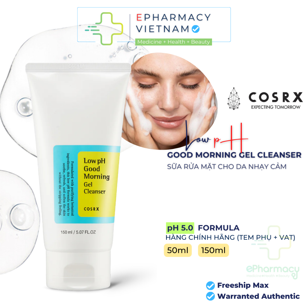 Sữa Rửa Mặt Cosrx Low pH Good Morning Gel Cleanser 150ml Dạng Gel Dịu Nhẹ