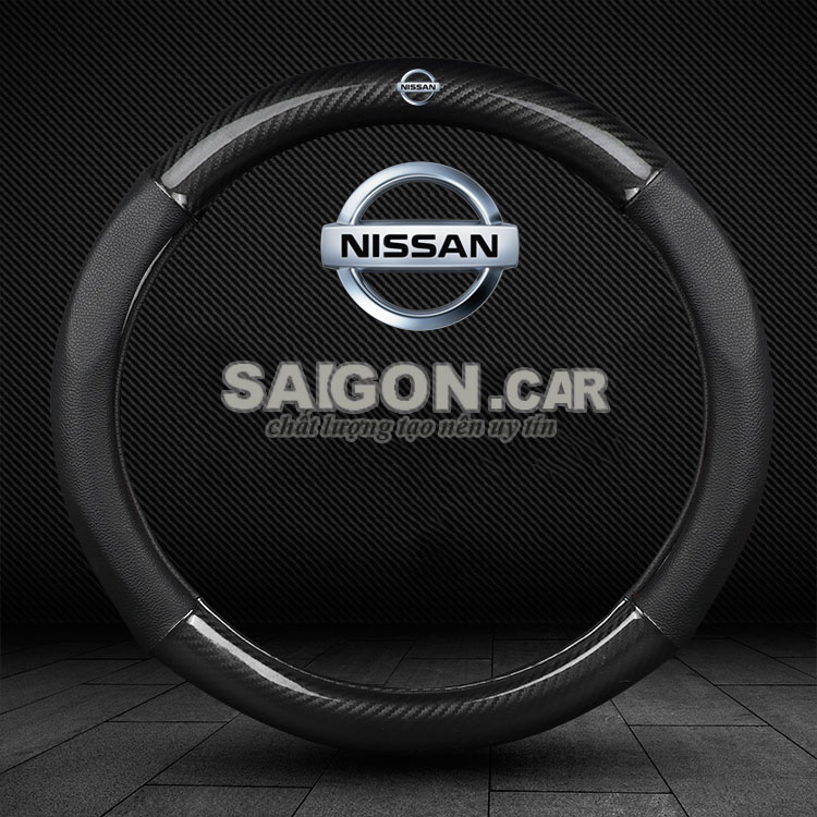 HCM-Bọc vô lăng ô tô,bọc da vô lăng mẫu da carbon logo Nissan- có đường kính 37-38cm