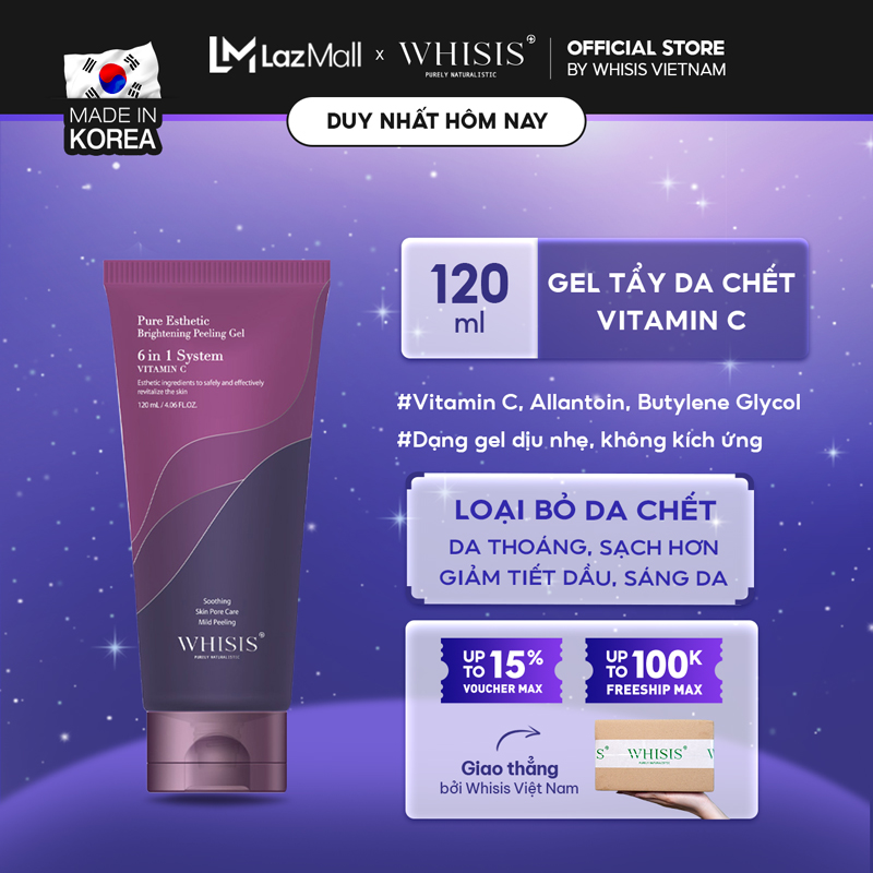 Tẩy Tế Bào Chết Da Mặt Vitamin C 6in1 Hàn Quốc WHISIS Pure Esthetic Brightening Peeling Gel Sáng Đều Màu Da 120ml
