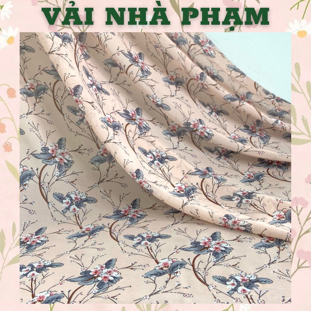 Voan lụa hoạ tiết cành hoa nền hồng da-khổ 1.5m-vải nhà phạm