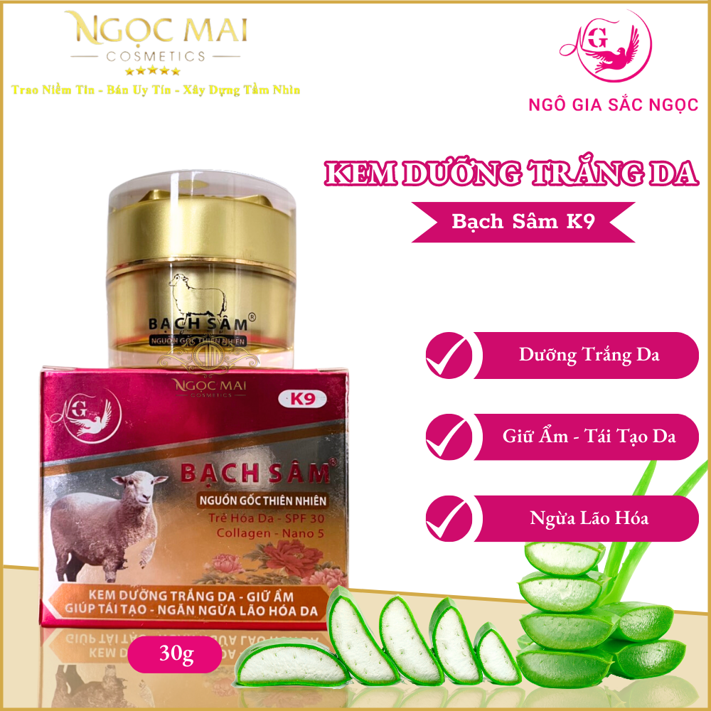 Bạch Sâm K9 - Kem Dưỡng Trắng Da, Dưỡng Ẩm, Tái Tạo, Chống Lão Hóa Bạch Sâm (30g) Chính Hãng