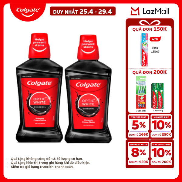 [Chỉ 25-29.4_Voucher đến 15%] Bộ 2 nước súc miệng Colgate diệt khuẩn, không cồn 500ml/ chai
