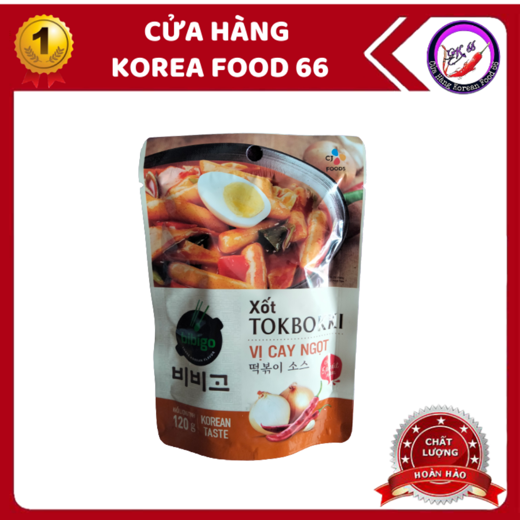 Sốt nấu bánh gạo cay tokbokki bibigo 120g vị cay cay ngọt ngọt thơm ngon