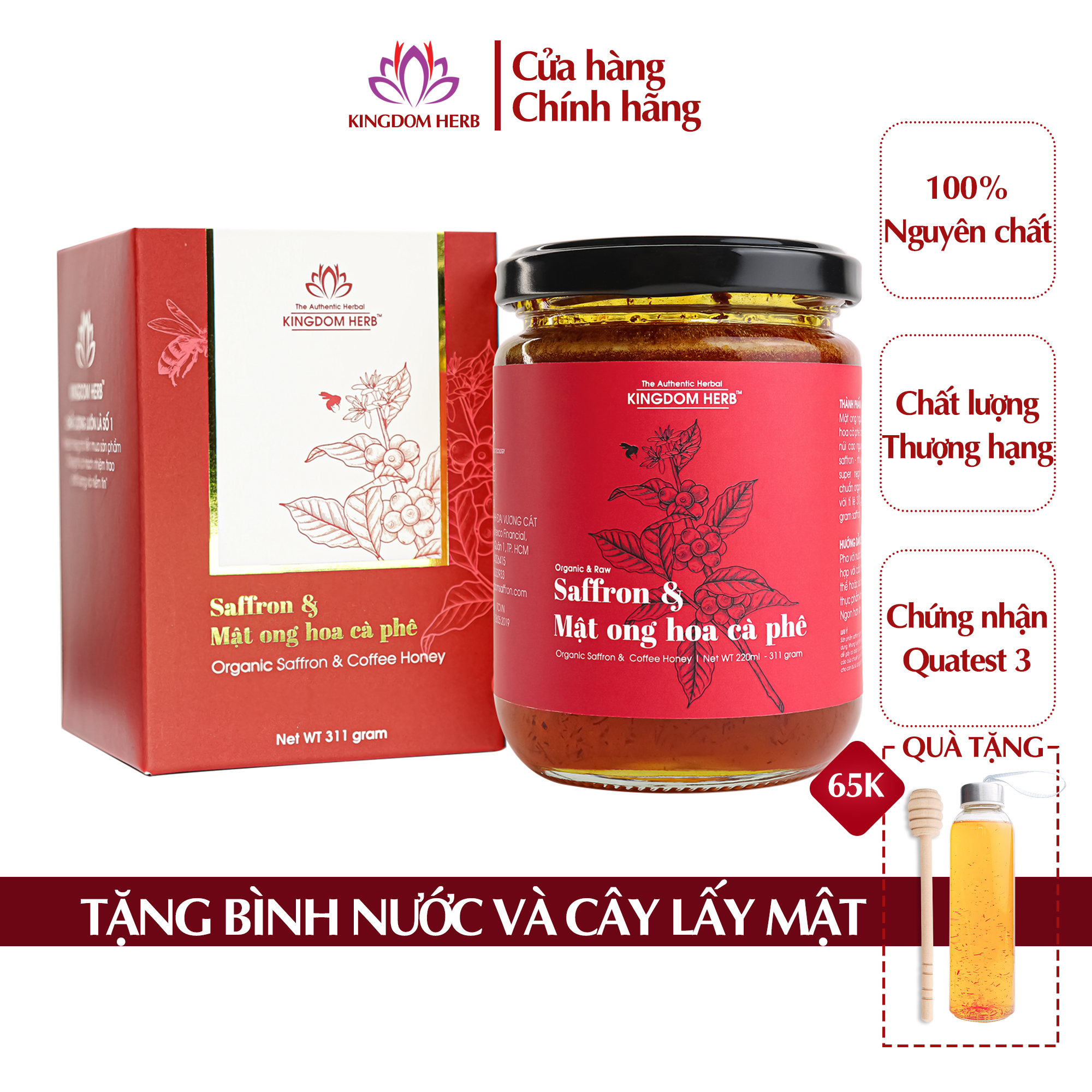 Saffron mật ong Kingdom Herb chính hãng hộp 311 gram, nhụy hoa nghệ tây ngâm mật ong thượng hạng nguyên chất