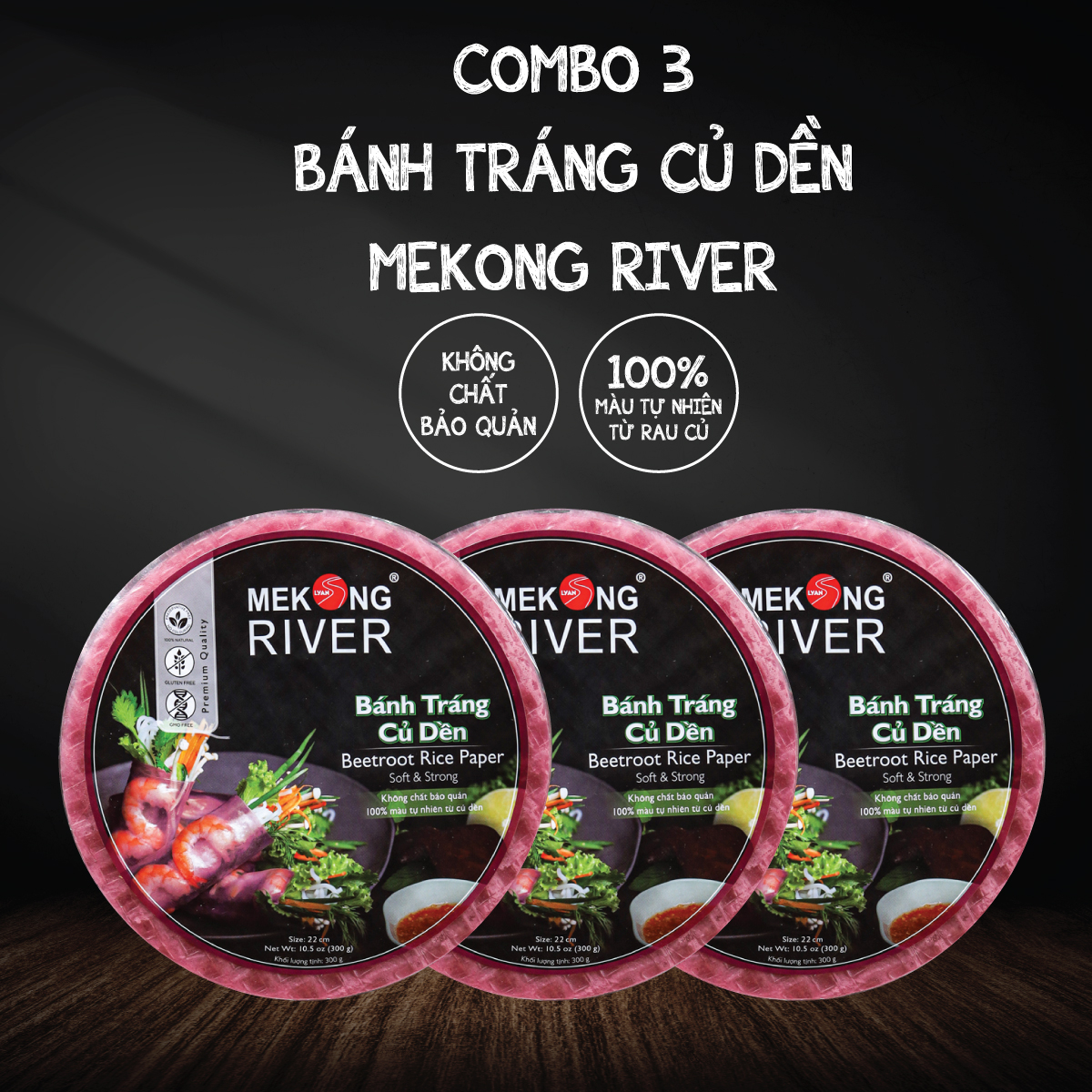 COMBO 3 bánh tráng Củ Dền MEKONG River - Bánh tráng cuốn gỏi siêu dai