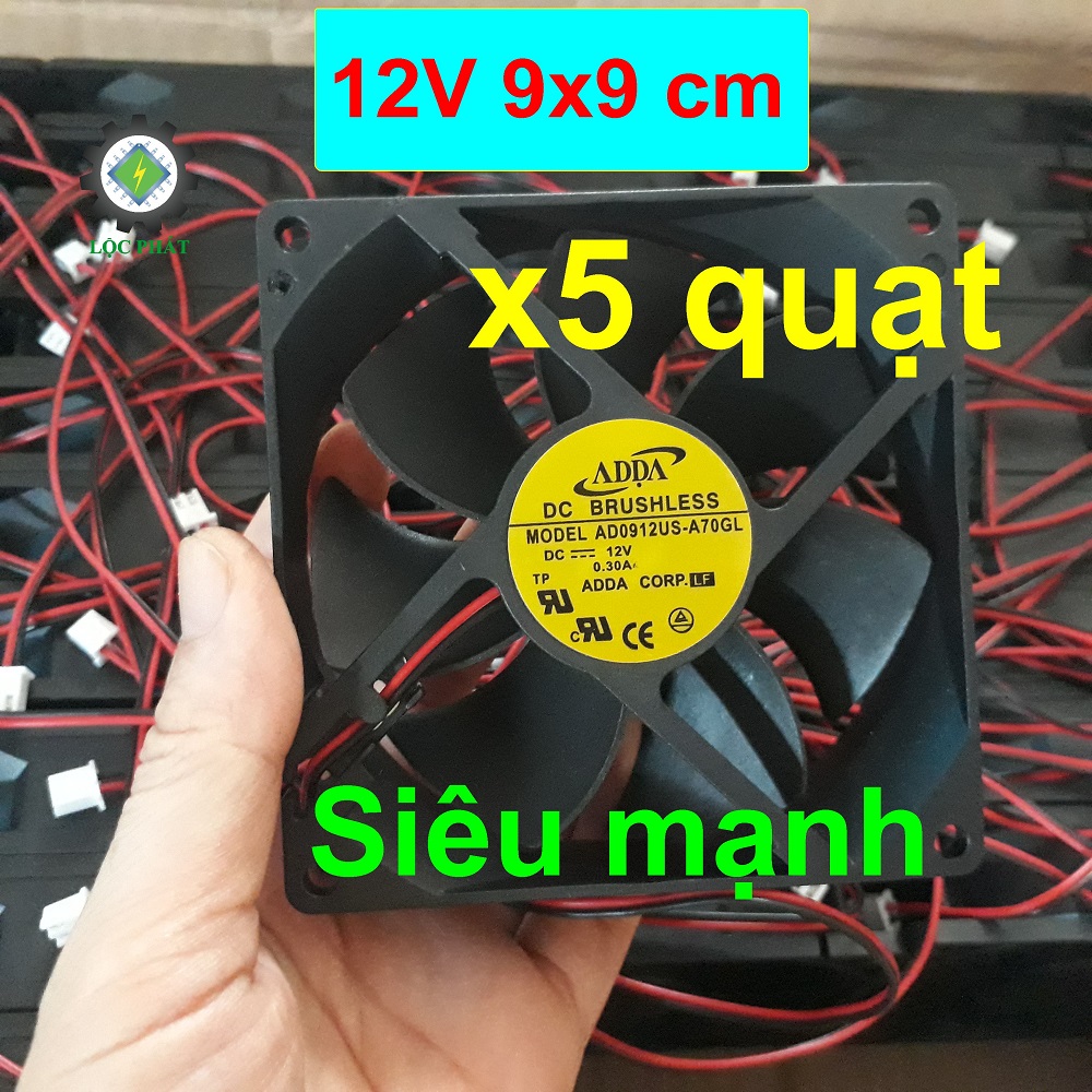 Combo 5 Quạt Tản Nhiệt 12V 9x9 cm - Công suất mạnh