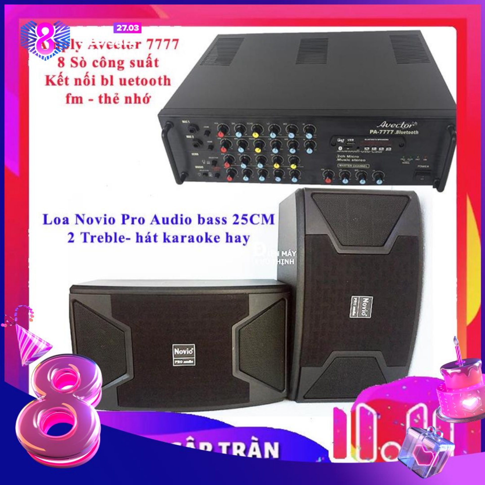 [Trả góp 0%]Dàn karaoke gia đình - Dàn karaoke bluetooth - Dàn karaoke giá rẻ Amply Avector 7777 Và Loa NOVIO PRO AUDIO 2.5 tấc Tặng 10 mét dây