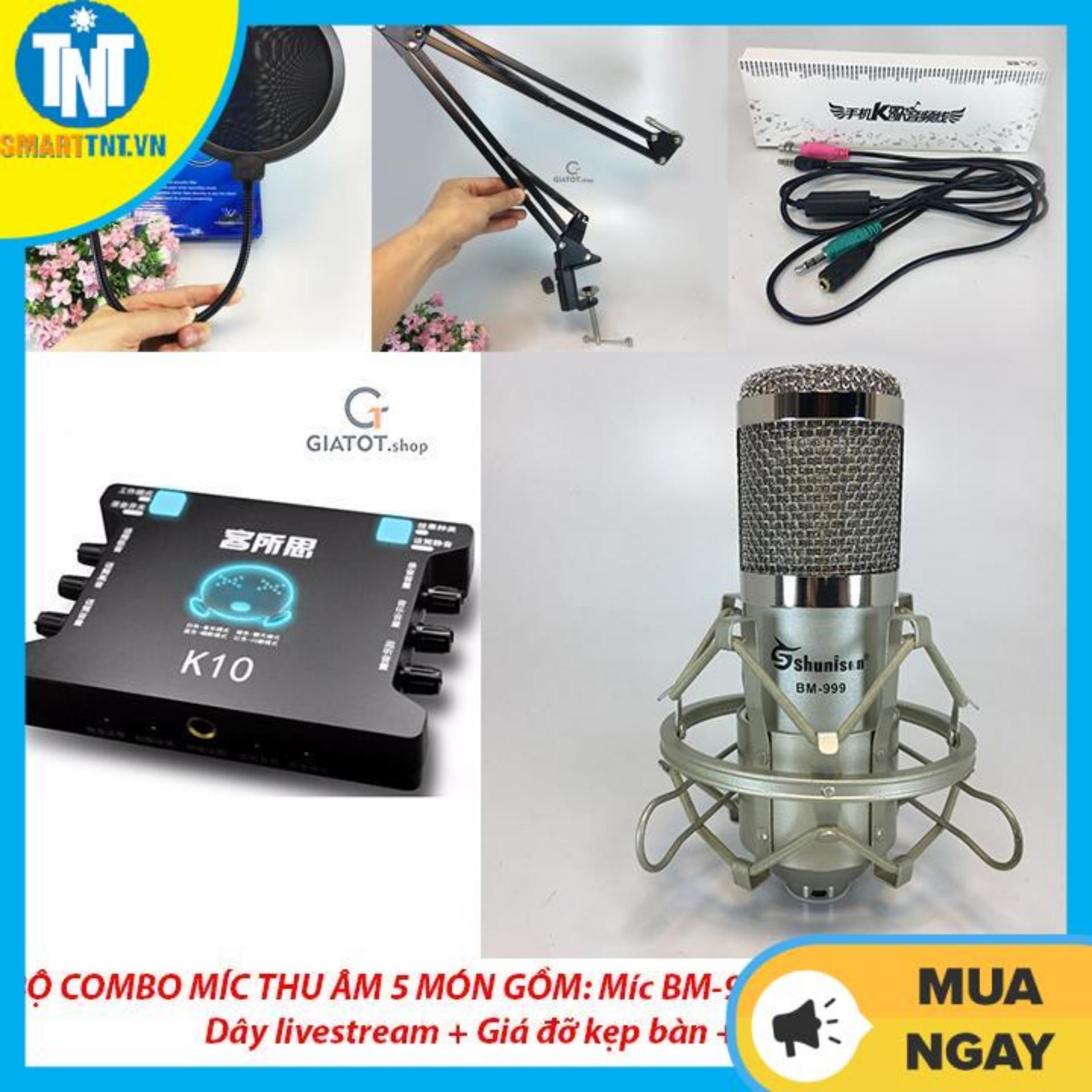 Bộ micro thu âm cao cấp BM999 + sound card K10 + dây livestream + Kẹp đỡ để bàn và màng lọc