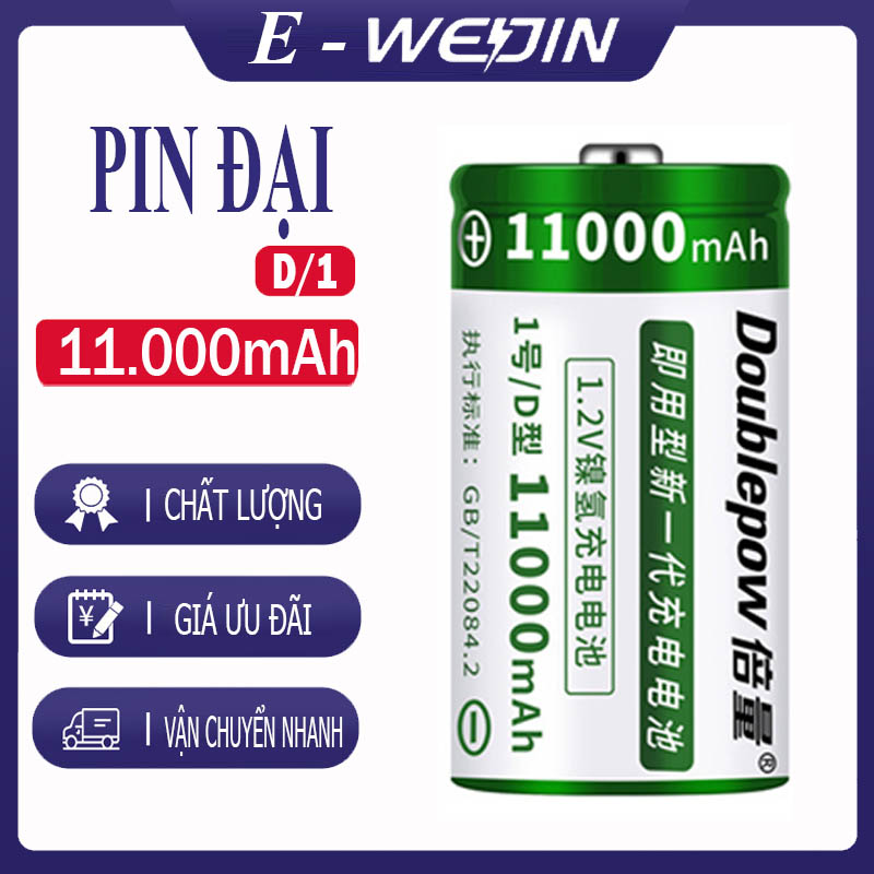 Pin đại sạc lại số 1 Size D 101000mAh Ni-Cd - Doublepow - loại cao cấp, dung lượng thực