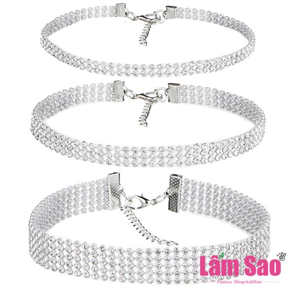 Vòng cổ choker trắng đính nhiều đá cườm thời trang - LAYADA SHOP