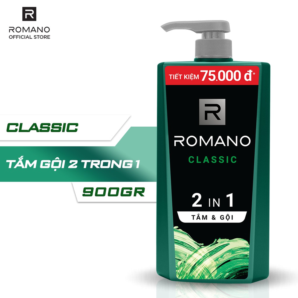[HCM]Tắm gội 2 trong 1 Romano Classic 900g