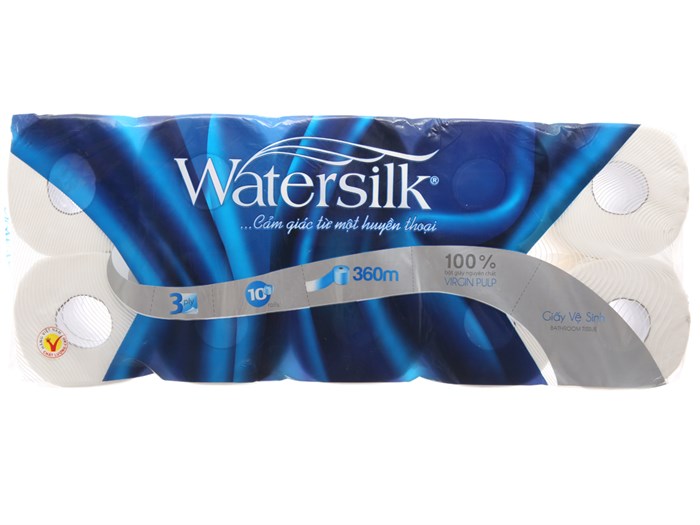 Giấy vệ sinh Watersilk 3 lớp, 36m/cuộn (lốc 10 cuộn)