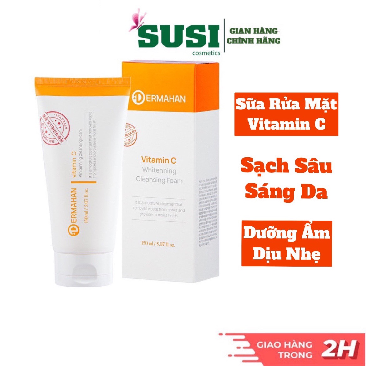 Sữa Rửa Mặt Phục hồi, Dưỡng Sáng Da Dermahan Vitamin C Whitening Cleansing Foam 150ml