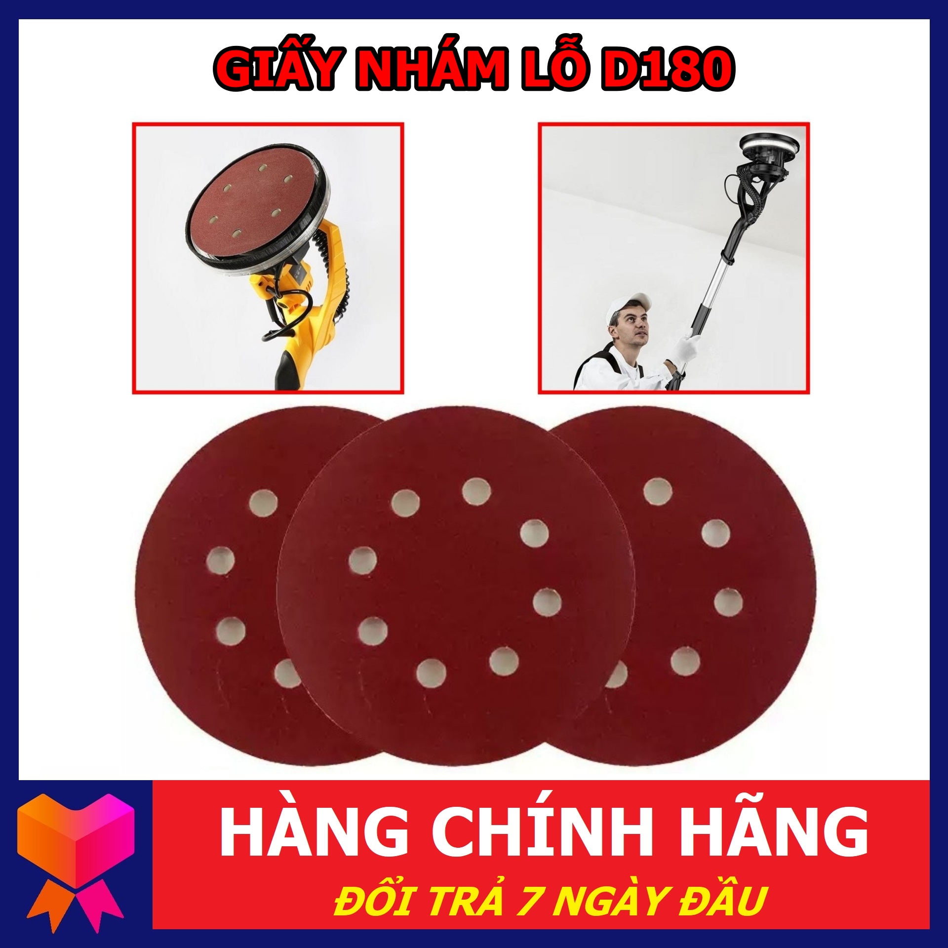 Giấy nhám cho máy chà nhám tường, sơn bả - bề mặt d180 - độ nhám từ p40 đến p240 - đổi trả 7 ngày đầu