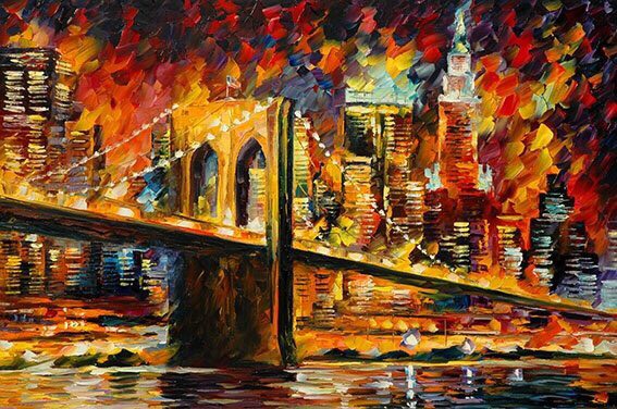 Tranh giả sơn dầu cầu Brooklyn kèm khung tranh trang trí hiện đại