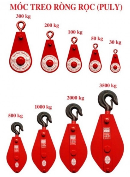 Ròng rọc kéo tay màu đỏ đủ size chịu được trọng tải từ 30kg--->5 tấn