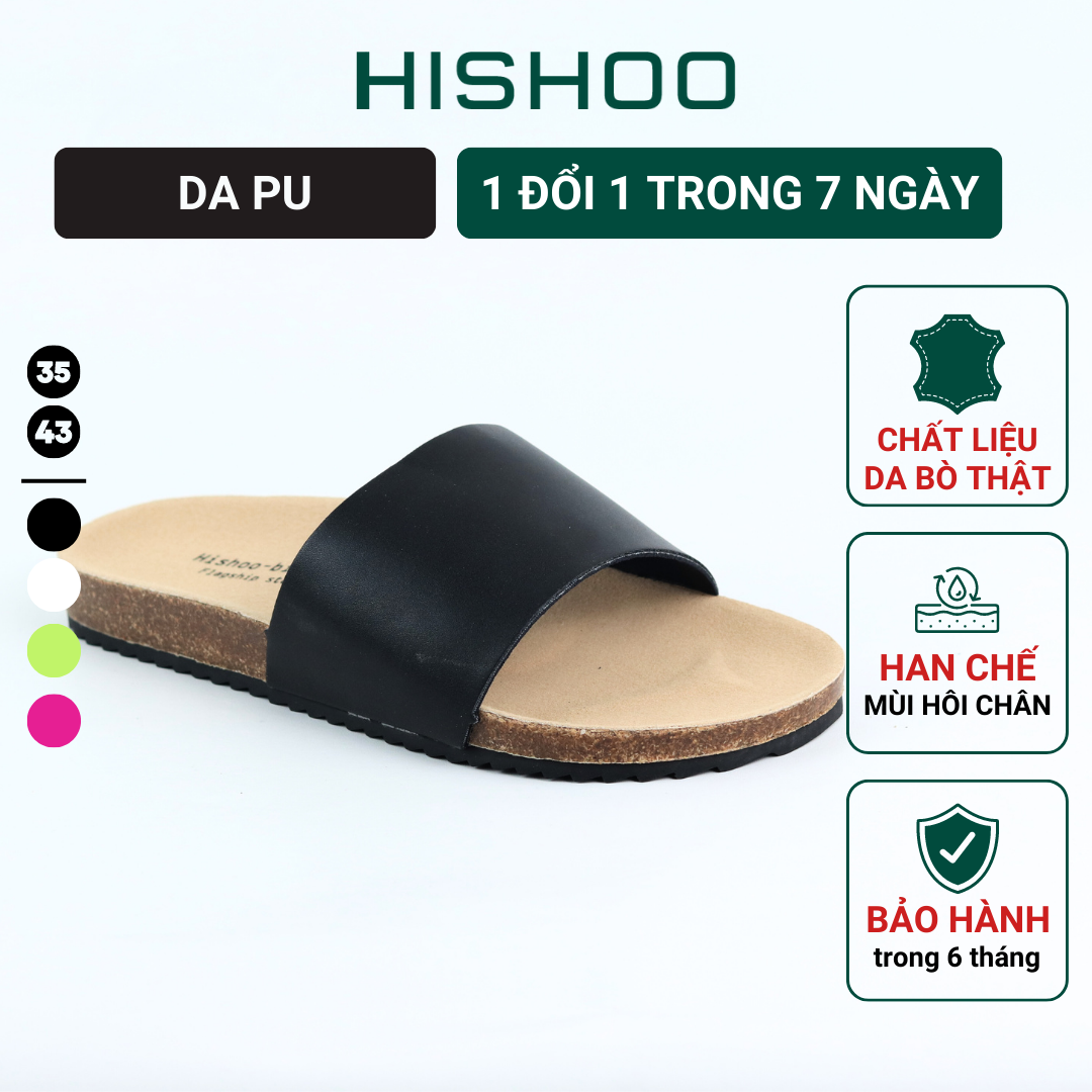 Dép đế trấu birken nam nữ unisex quai ngang Da tổng hợp size 35 - 43 chính hãng Hishoo S114
