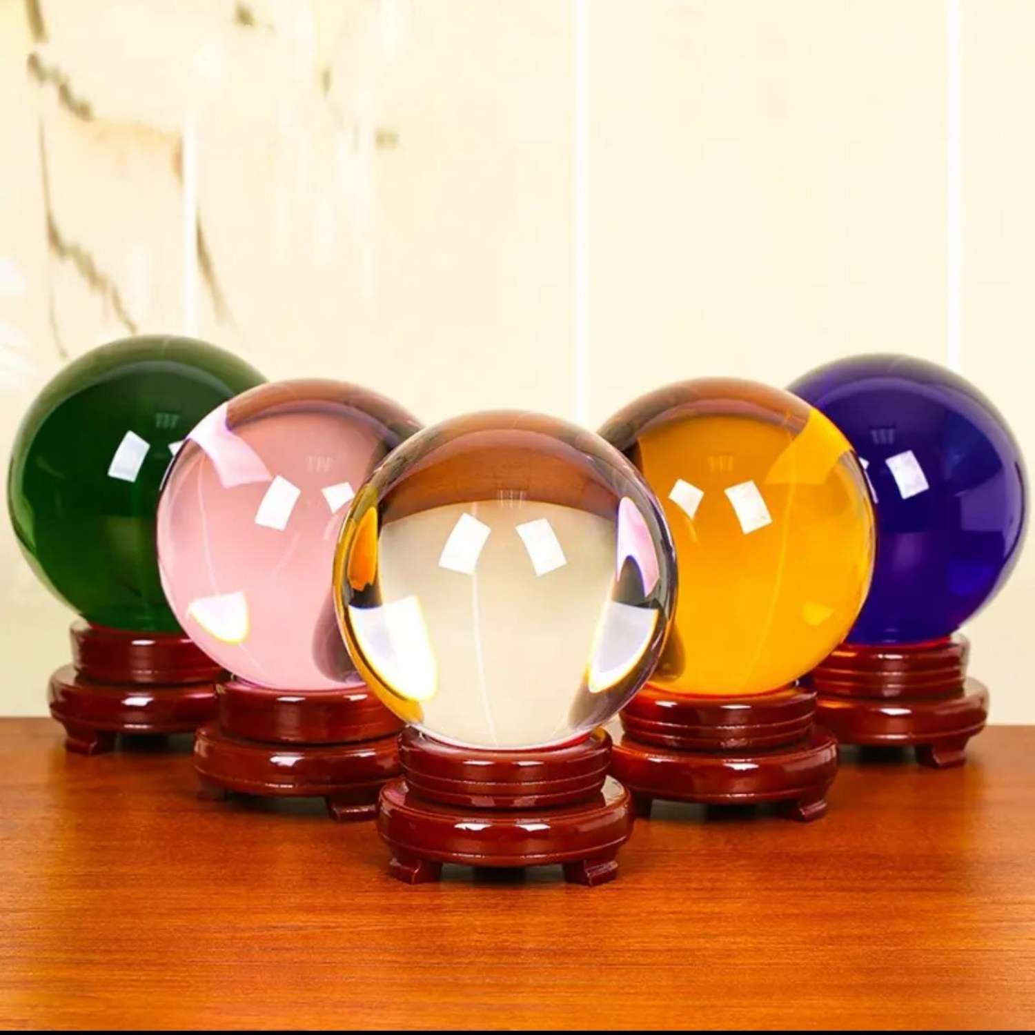 Bi cầu ngọc châu thủy tinh kèm đế size 10cm nhiều màu
