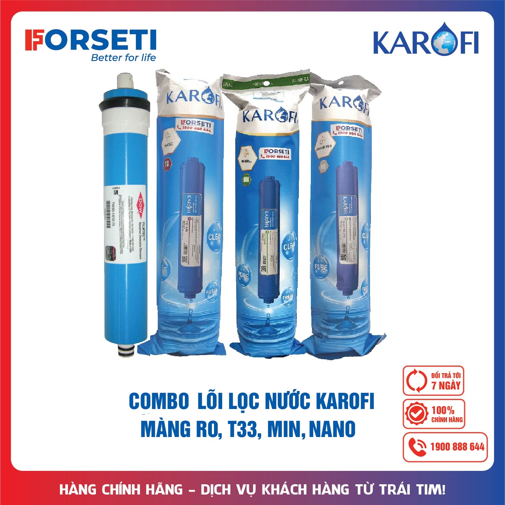 Combo 3 Lõi Lọc Chức Năng 568 + 1 Màng RO KAROFI (Tặng 1 Cút T Nối Nhanh Và 1 Mét Dây 6mm)