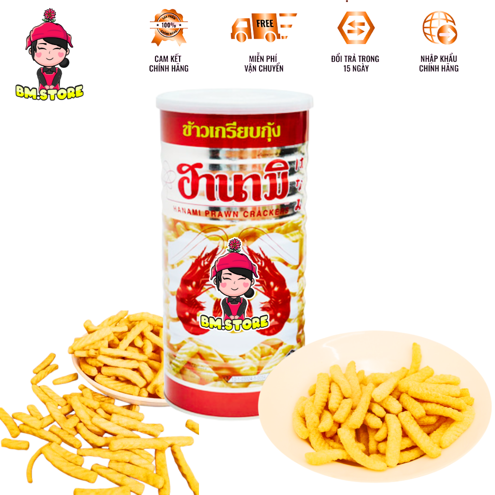 LOẠI LON XỊN-Bánh Snack Tôm Cay Thái Lan Hanami Prawn Crackers -Lon 110g-Ăn vặt tiện lợi